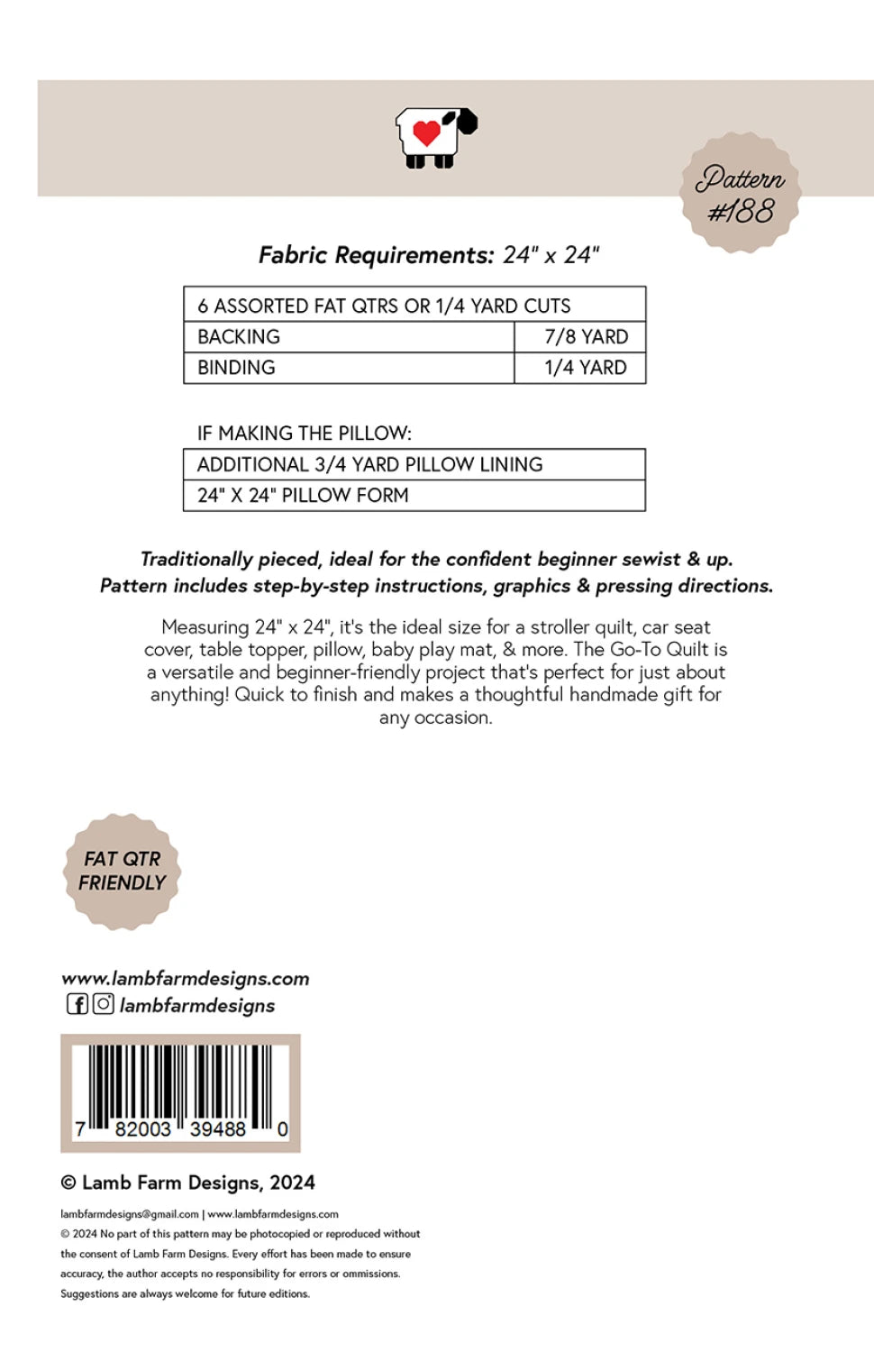 Back of the Go-To Quilt Pattern by Lamb Farm Designs