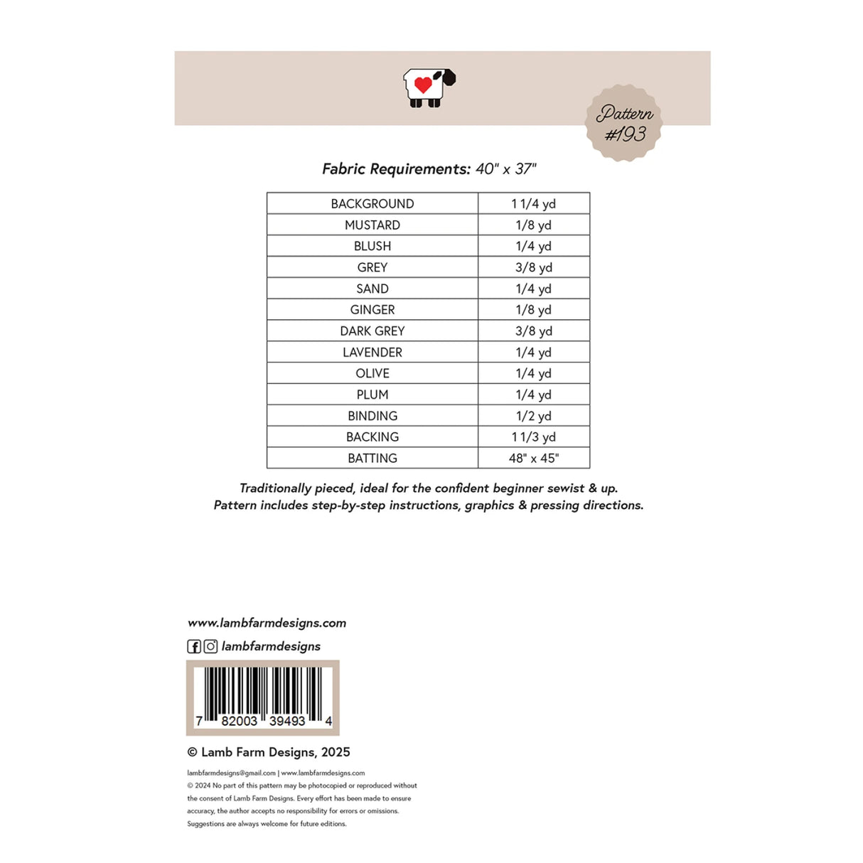 Back of the All Hallows' Eve Pattern by Lamb Farm Designs