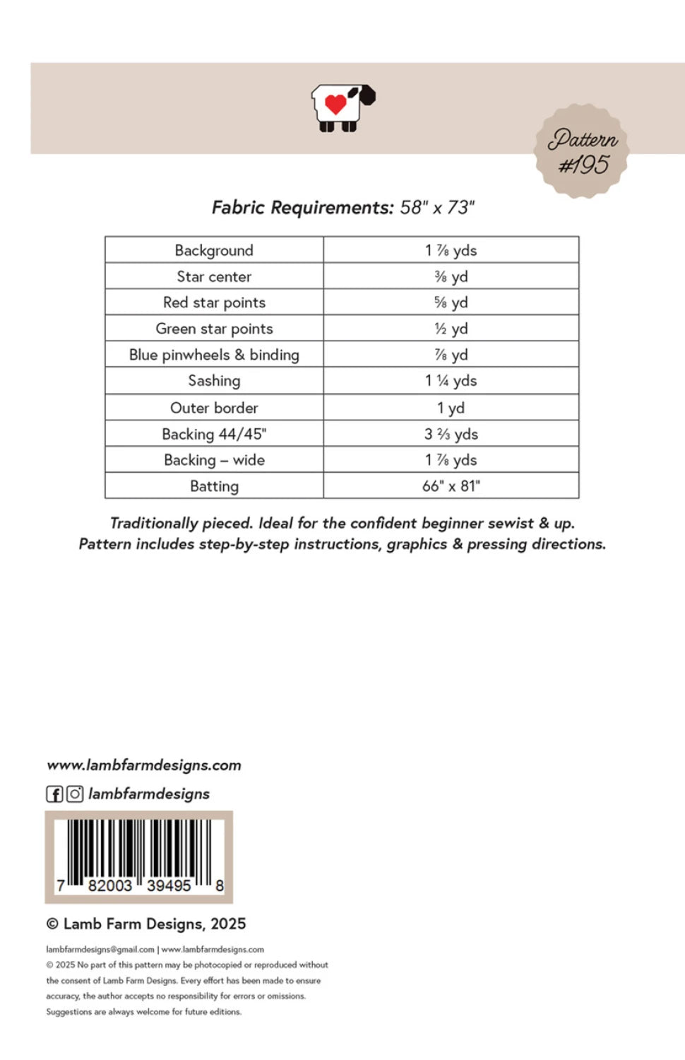 Back of the Light the Way Quilt Pattern by Lamb Farm Designs