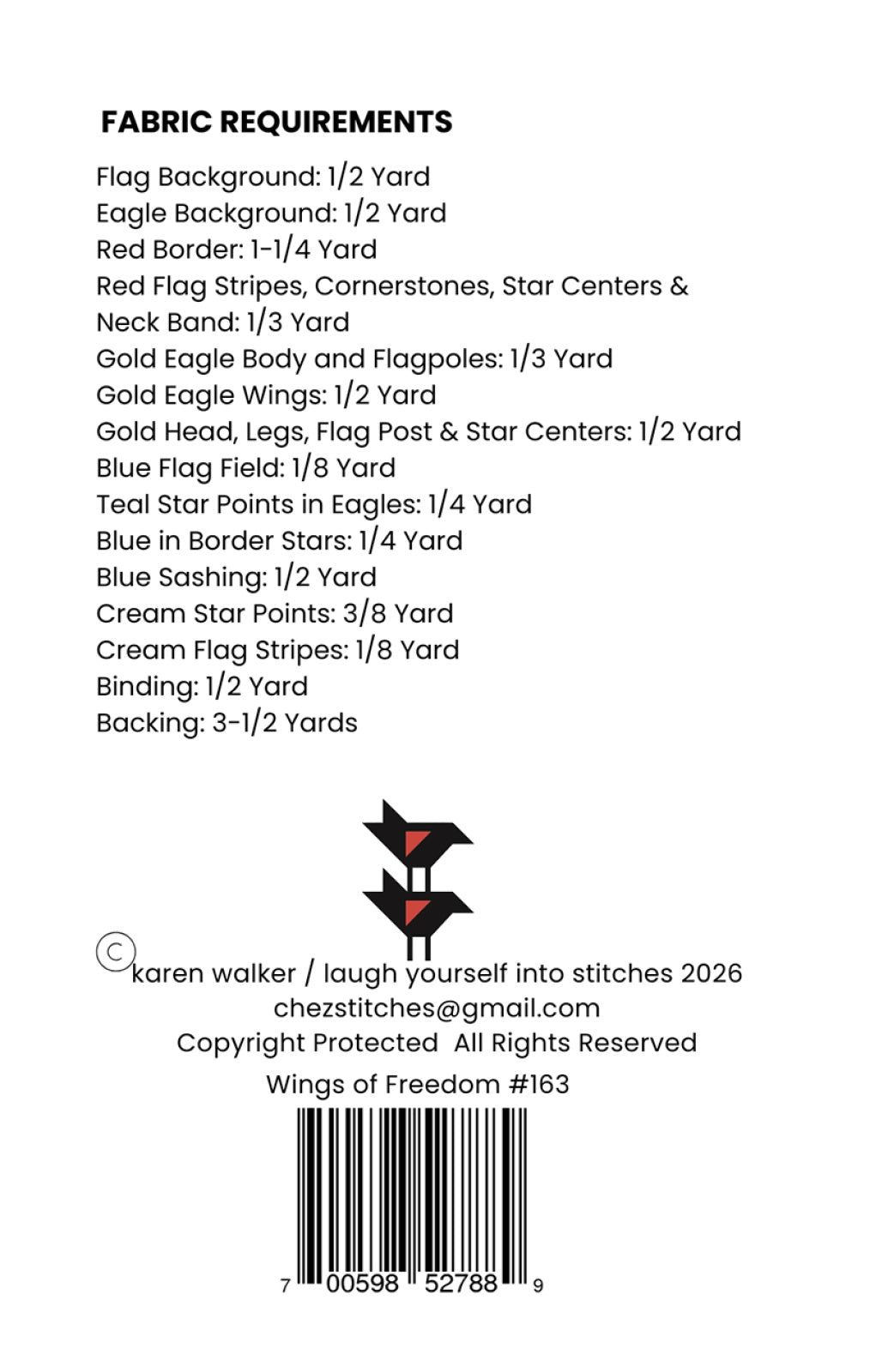 Back of the Wings of Freedom Quilt Pattern by Laugh Yourself Into Stitches