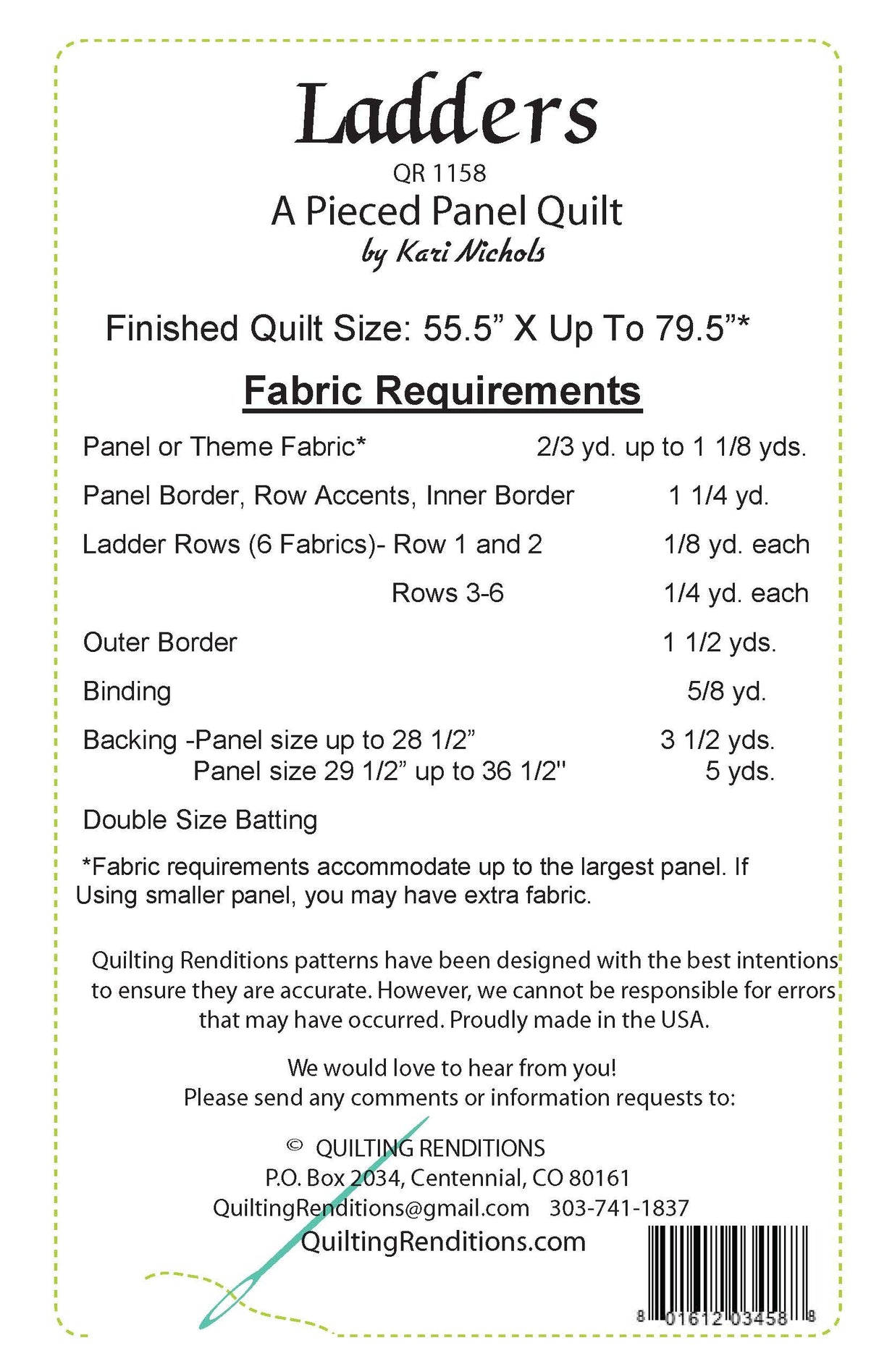 Back of the Ladders Pattern by Quilting Renditions