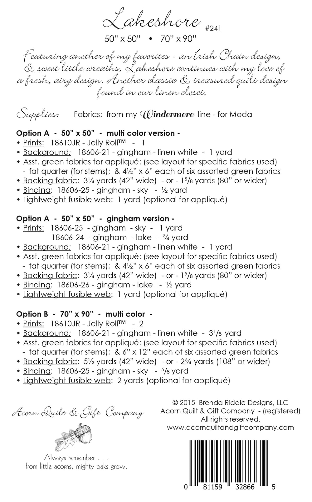 Back of the Lakeshore Quilt Pattern by Brenda Riddle Designsç