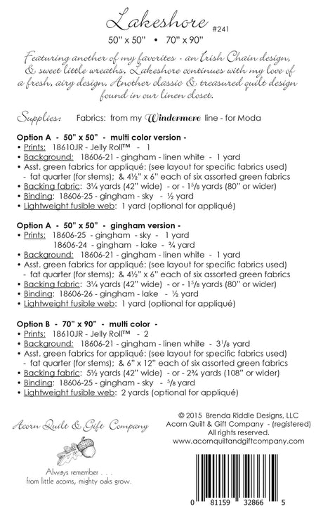 Back of the Lakeshore Quilt Pattern by Brenda Riddle Designsç