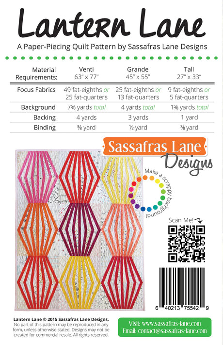 Back of the Lantern Lane Quilt Pattern by Sassafras Lane Designs