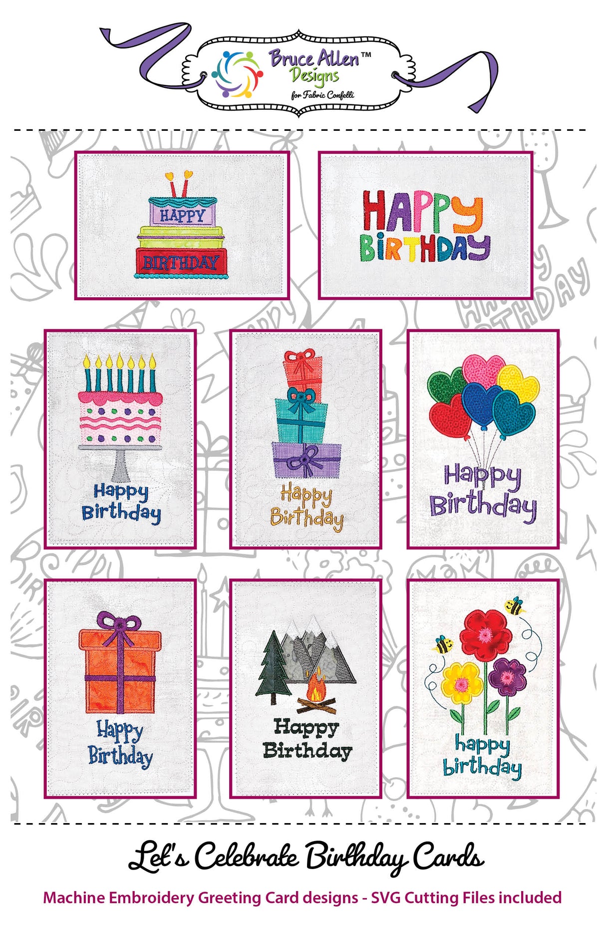 Let's Celebrate Birthday Cards Downloadable Pattern by Fabric Confetti