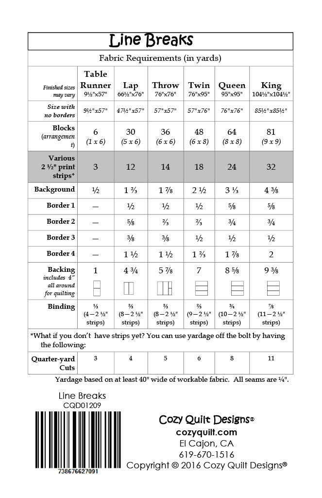 Back of the Line Breaks Downloadable Pattern by Cozy Quilt Designs