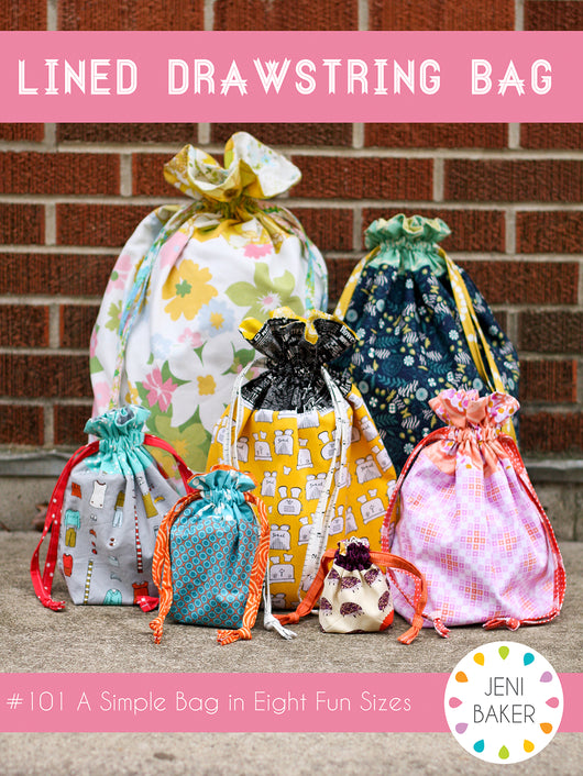 Lined Drawstring Bag Downloadable Pattern by Jeni Baker