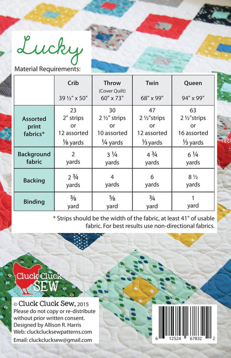 Back of the Lucky Quilt Pattern by Cluck Cluck Sew