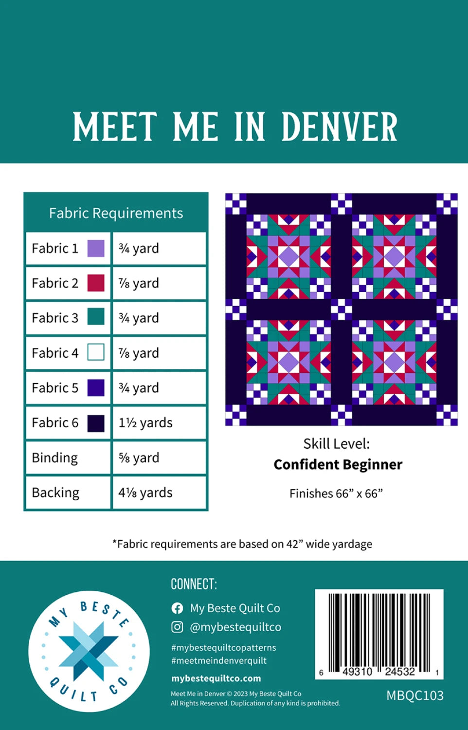 Back of the Meet Me In Denver Quilt Pattern by My Beste Quilt Co