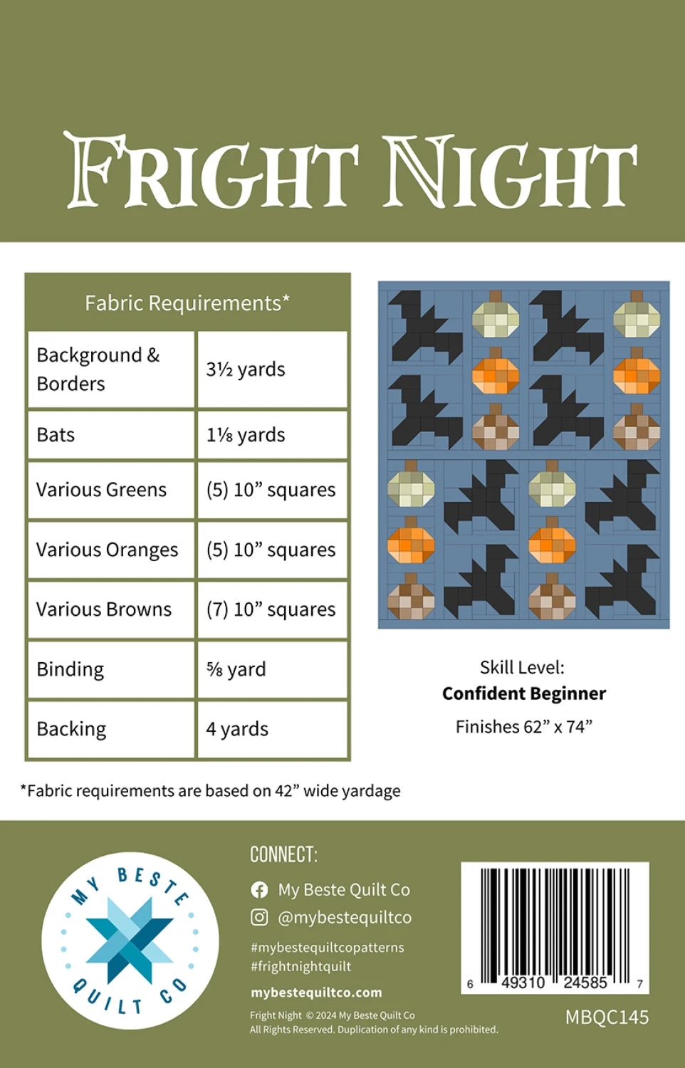 Back of the Fright Night Quilt Pattern by My Beste Quilt Co