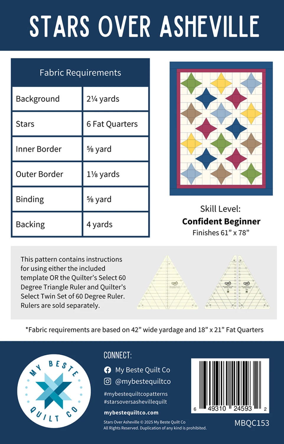 Back of the Stars Over Asheville Quilt Pattern by My Beste Quilt Co