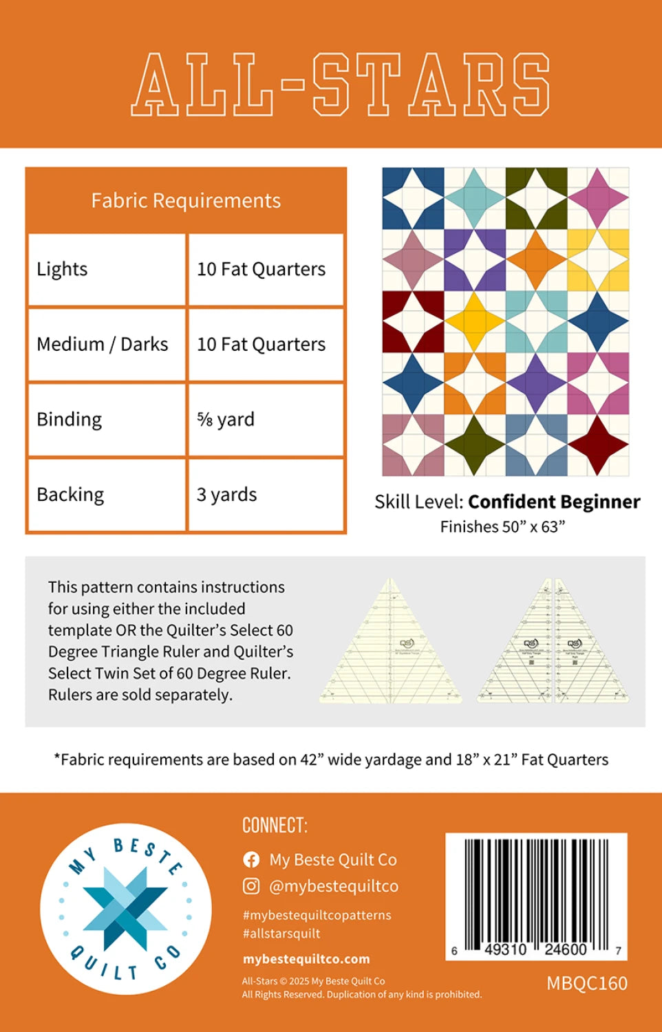 Back of the All-Stars Quilt Pattern by My Beste Quilt Co