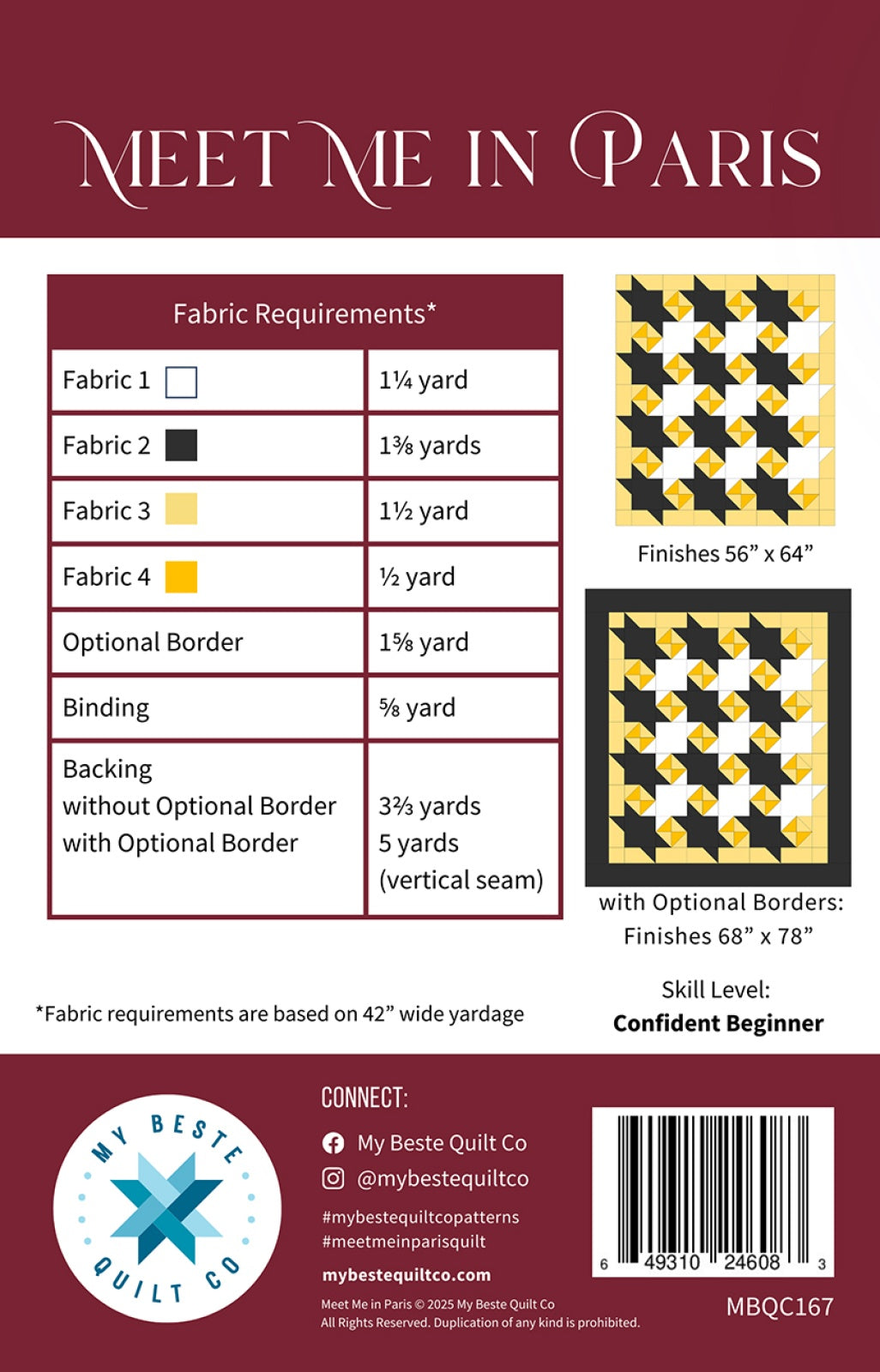 Back of the Meet Me in Paris Quilt Pattern by My Beste Quilt Co