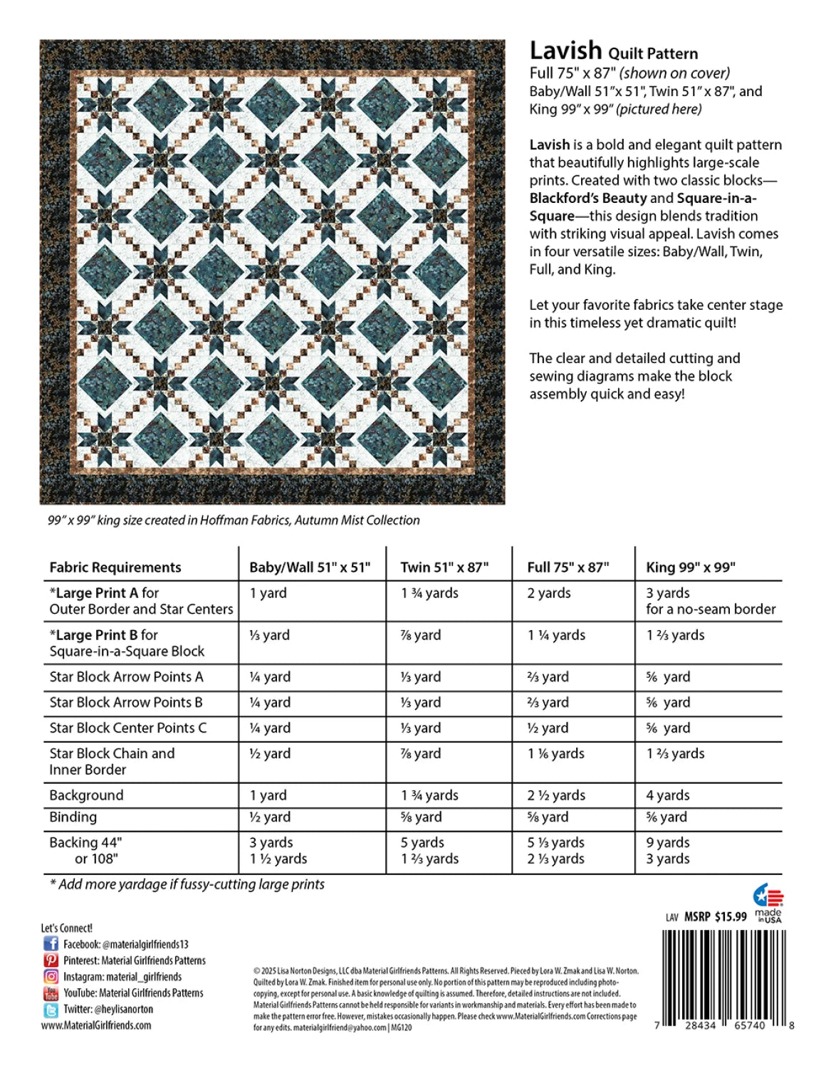 Back of the Lavish Quilt Pattern by Material Girlfriends