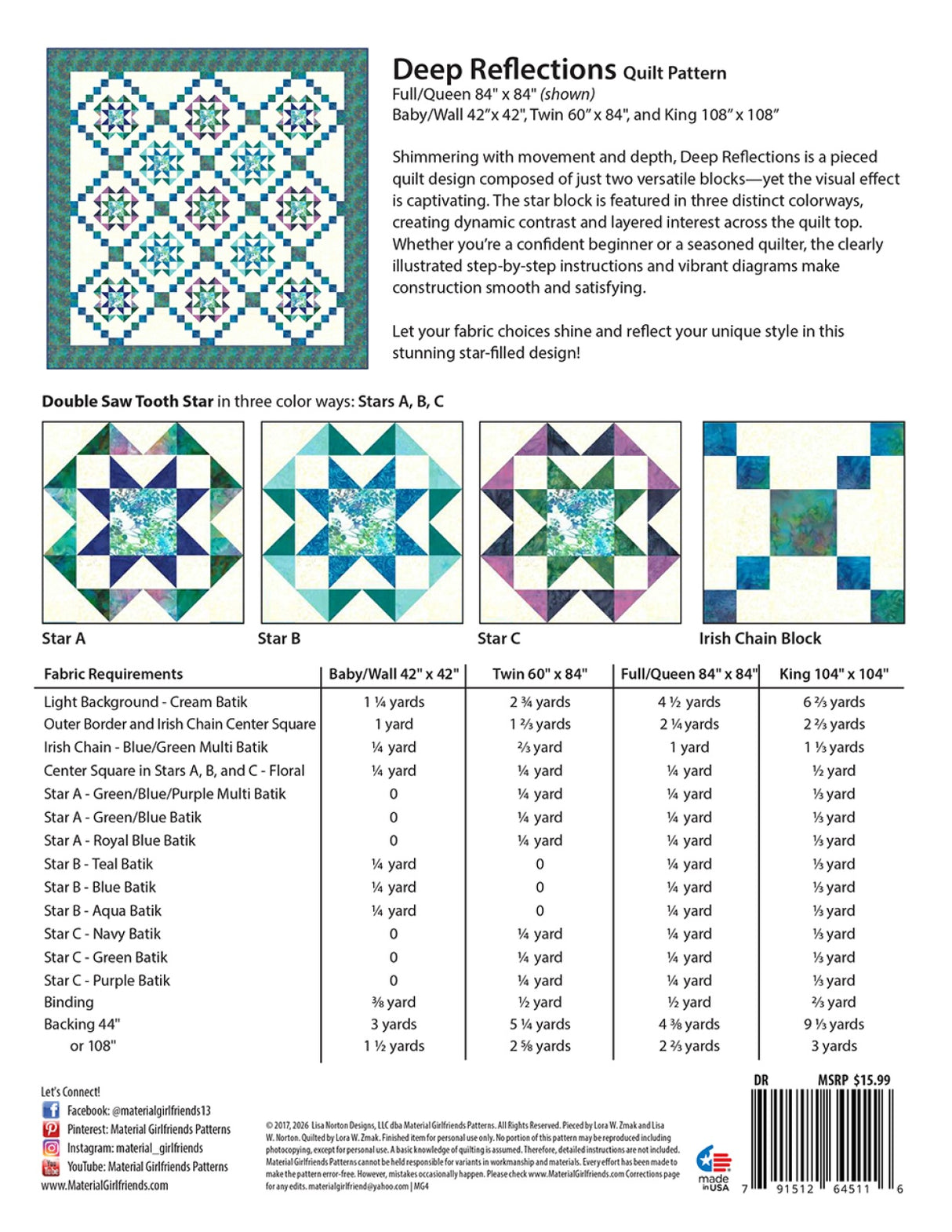 Back of the Deep Reflections Quilt Pattern by Material Girlfriends