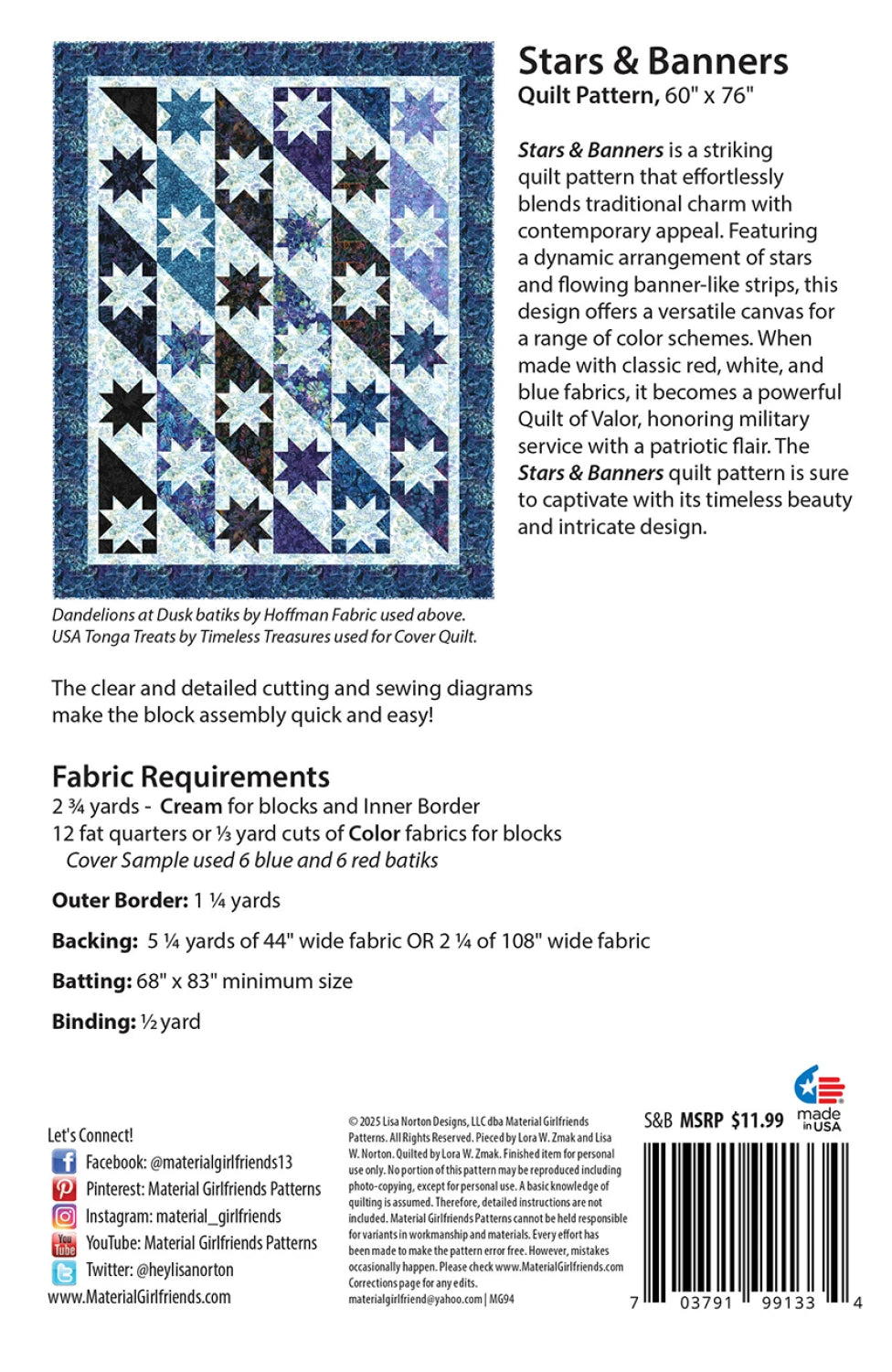 Bck of the Stars & Banners Quilt Pattern Quilt Pattern by Material Girlfriends