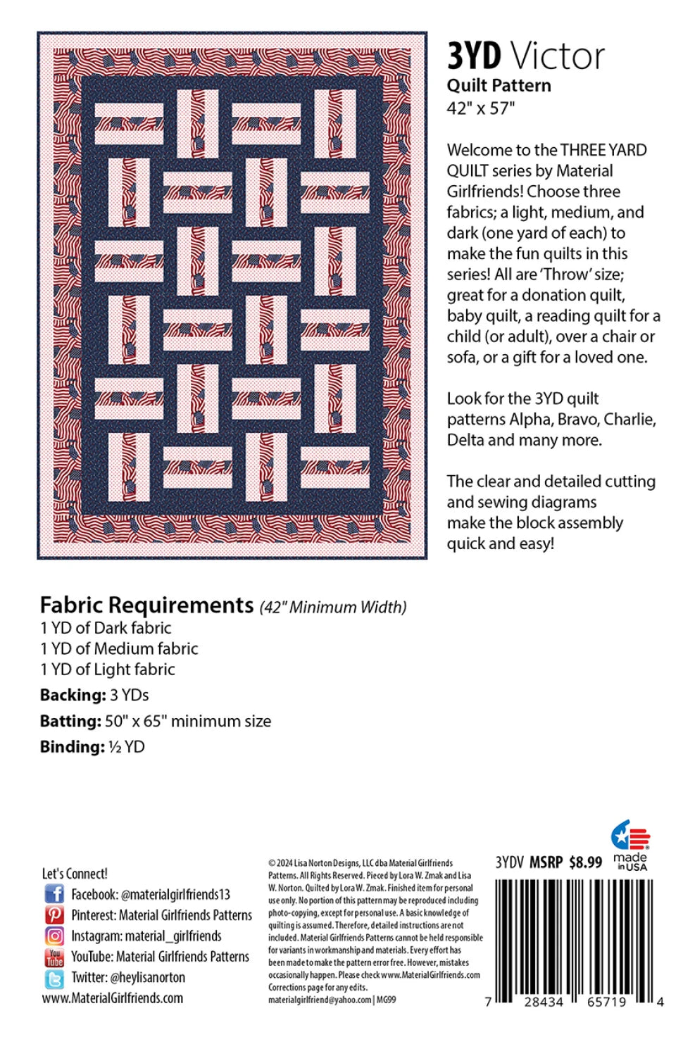 Back of the 3yd Victor Quilt Pattern by Material Girlfriends