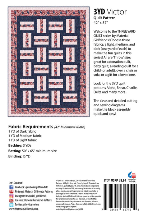 Back of the 3yd Victor Quilt Pattern by Material Girlfriends