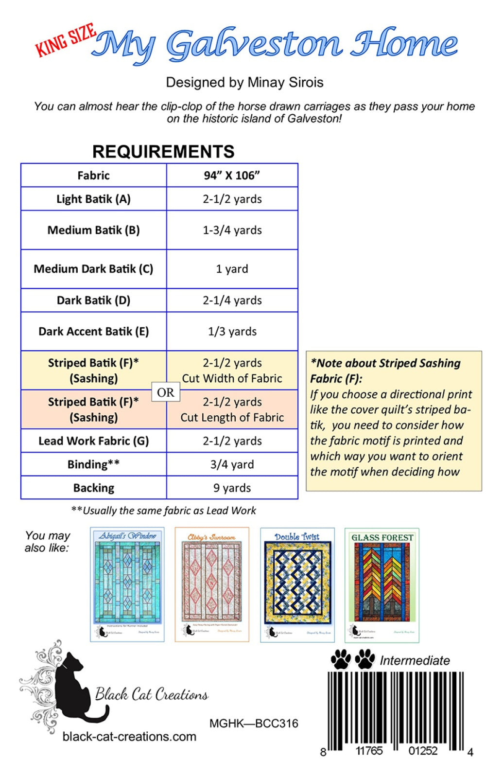 Back of the My Galveston Home King Size Quilt Pattern by Black Cat Creations