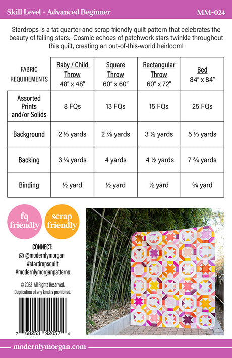 Back of the Stardrops Quilt Pattern by Modernly Morgan