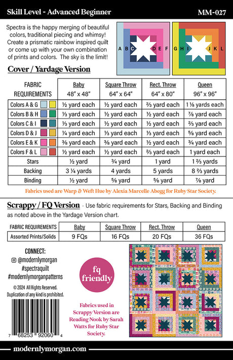 Back of the Spectra Quilt Pattern by Modernly Morgan