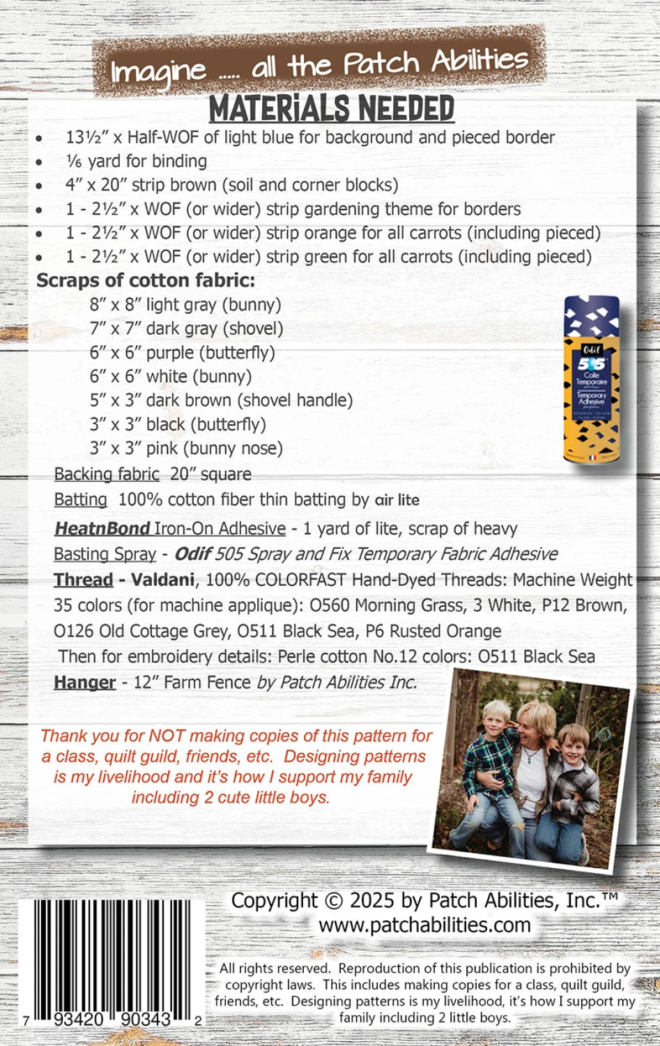 Back of the Carrots 'n Cottontails Pattern by Patch Abilities - Patterns