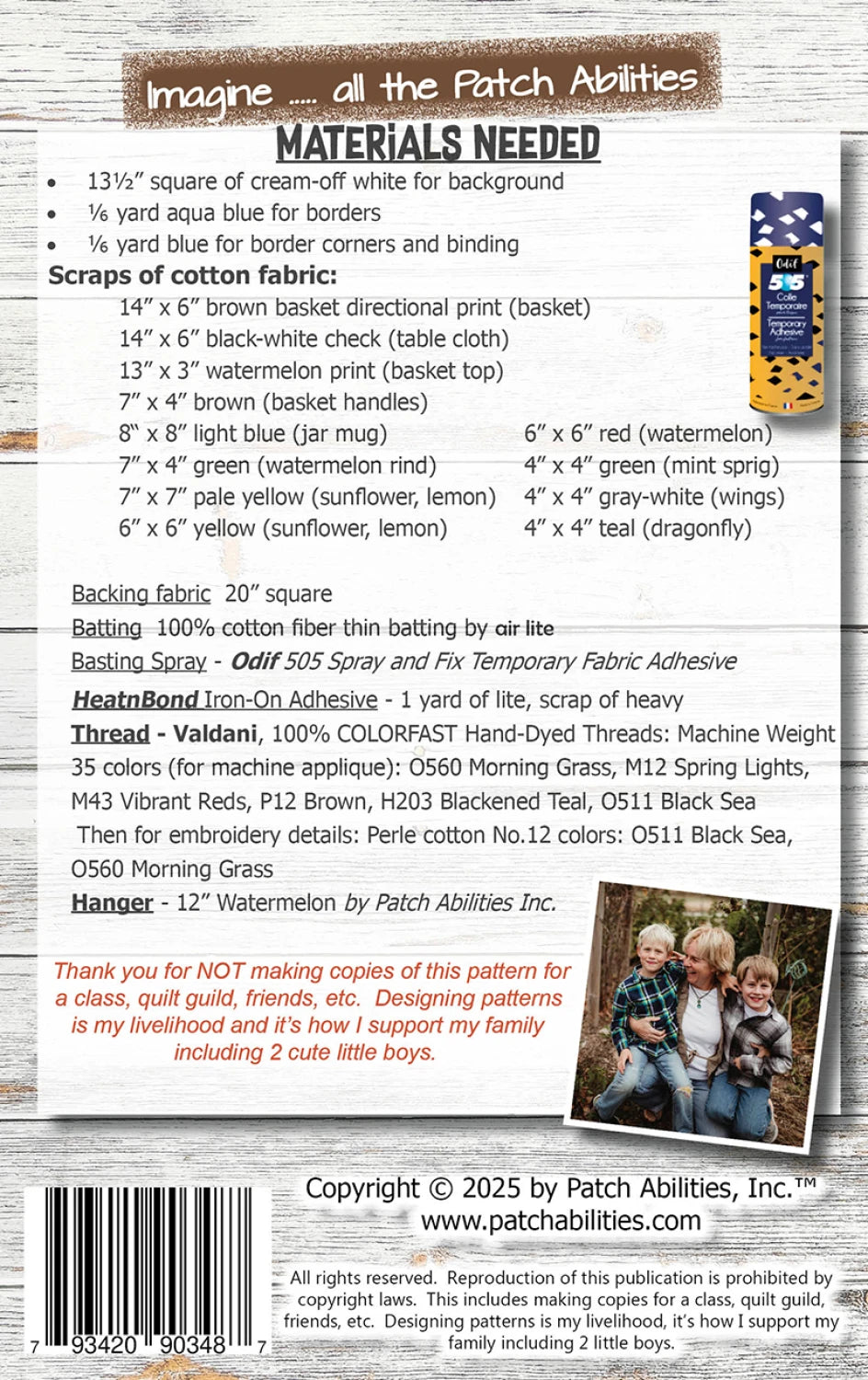 Back of the Sweet Summer Days Pattern by Patch Abilities - Patterns