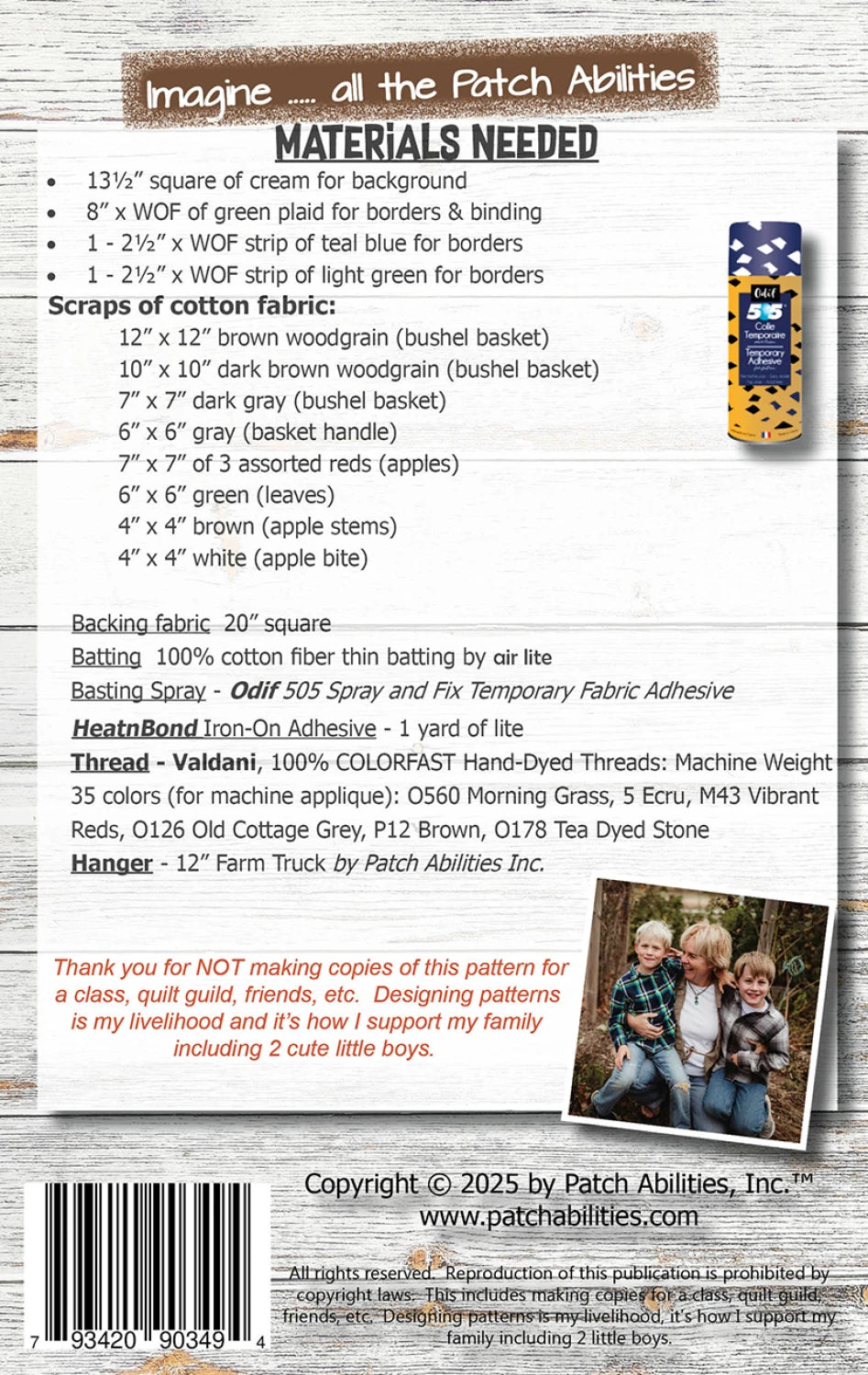 Back of the Pick-a-Peck of Apples Pattern by Patch Abilities - Patterns