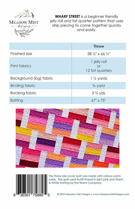 Back of the Wharf Street Quilt Pattern by Meadow Mist Designs