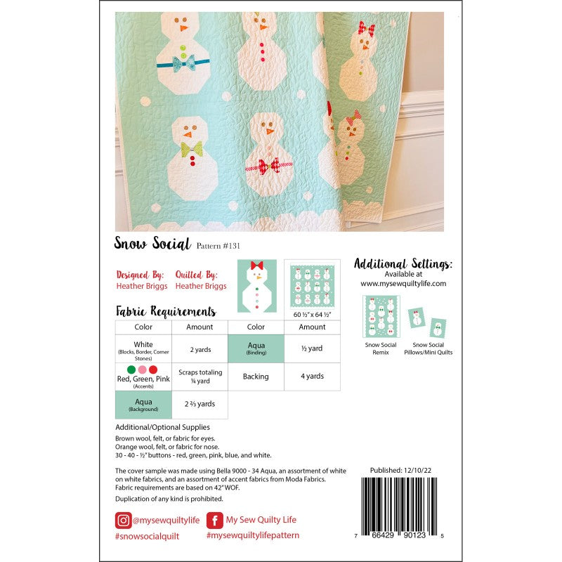 Back of the Snow Social Quilt Pattern by My Sew Quilty Life