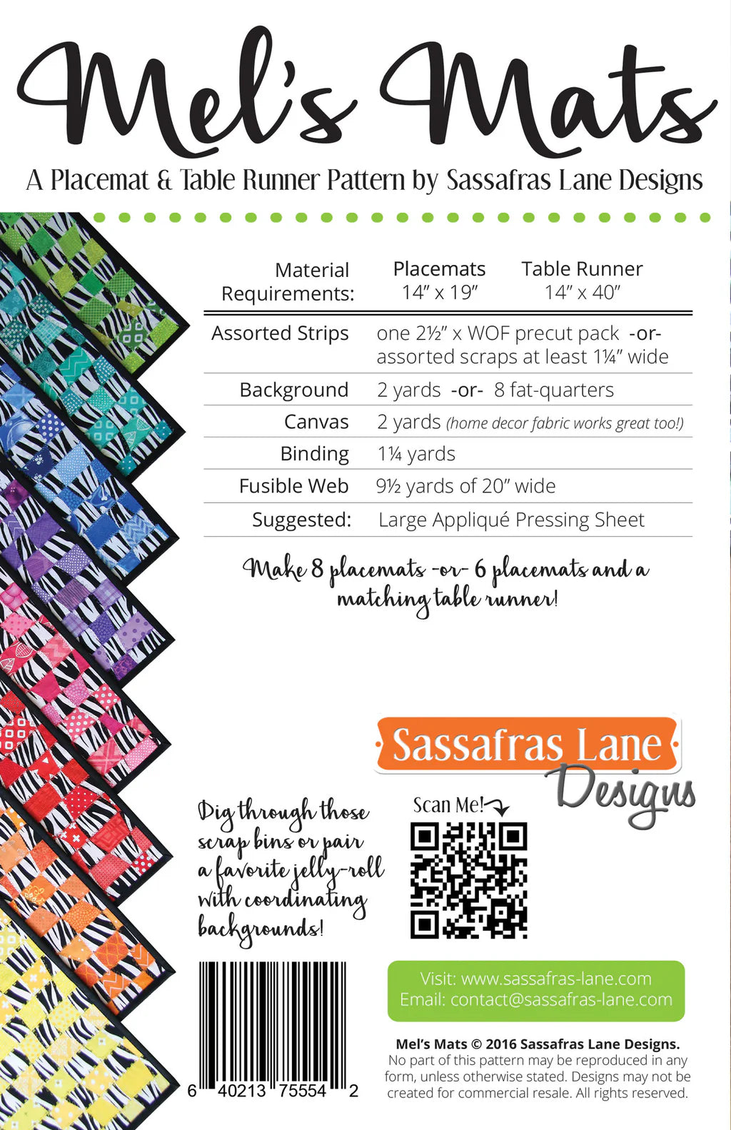 Back of the Mel's Mats Placemat Pattern by Sassafras Lane Designs