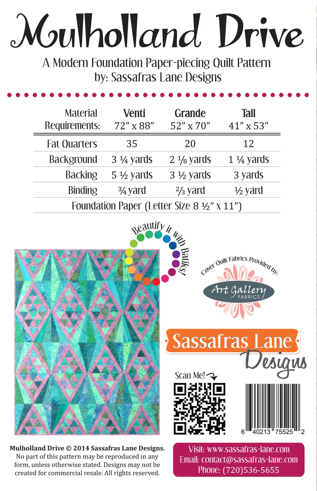 Mulholland Drive Quilt Pattern by Sassafras Lane Designs