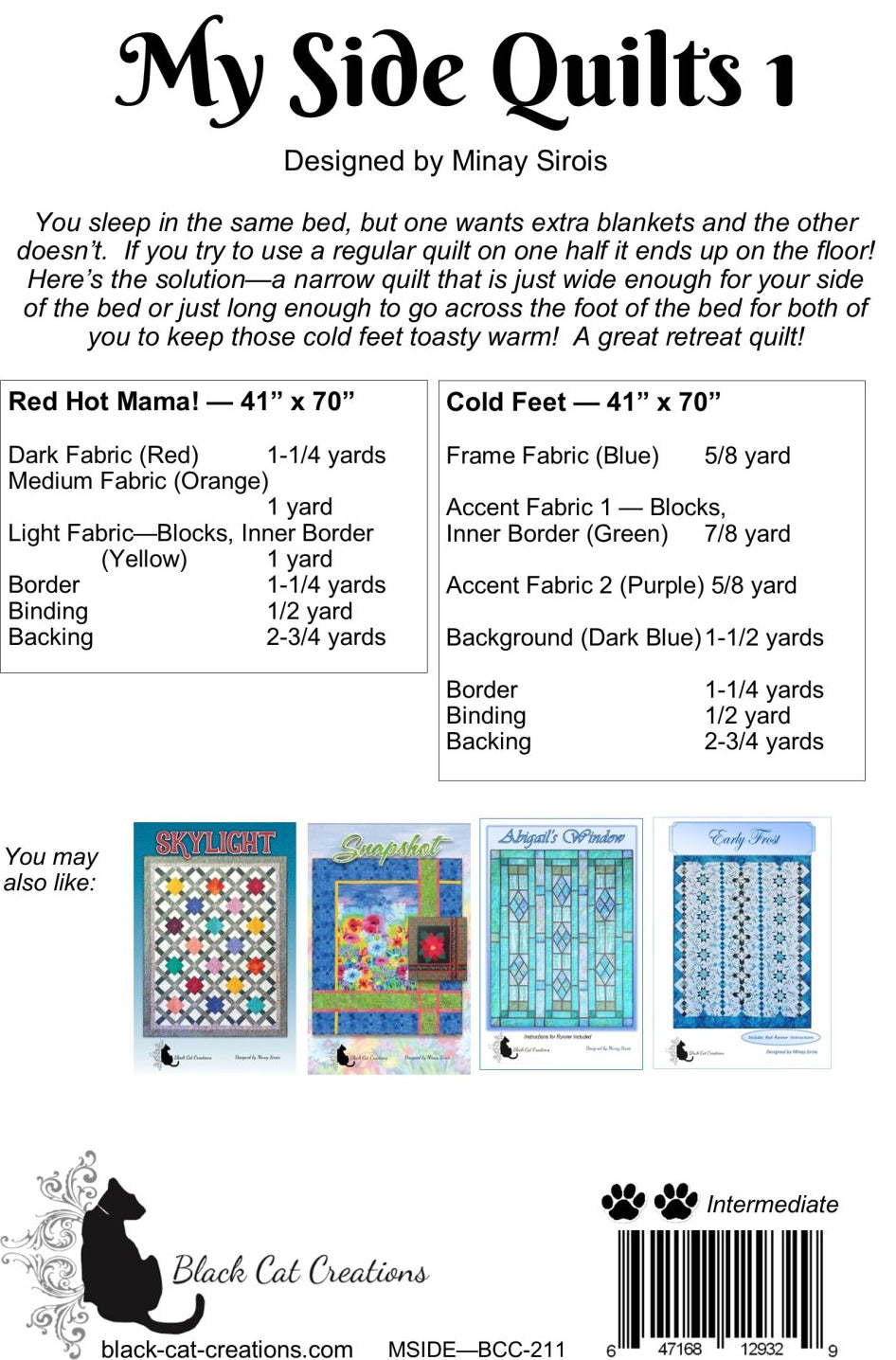 Back of the My Side Quilts 1 Downloadable Pattern by Black Cat Creations
