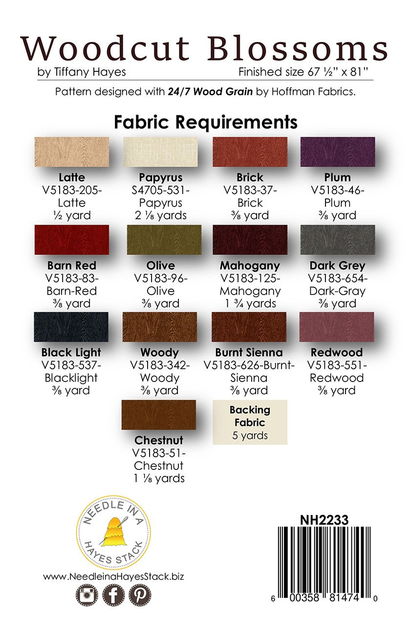 Back of the Woodcut Blossoms Quilt Pattern by Needle In A Hayes Stack