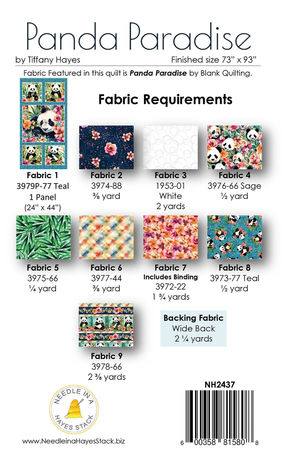 Back of the Panda Paradise Quilt Pattern by Needle In A Hayes Stack