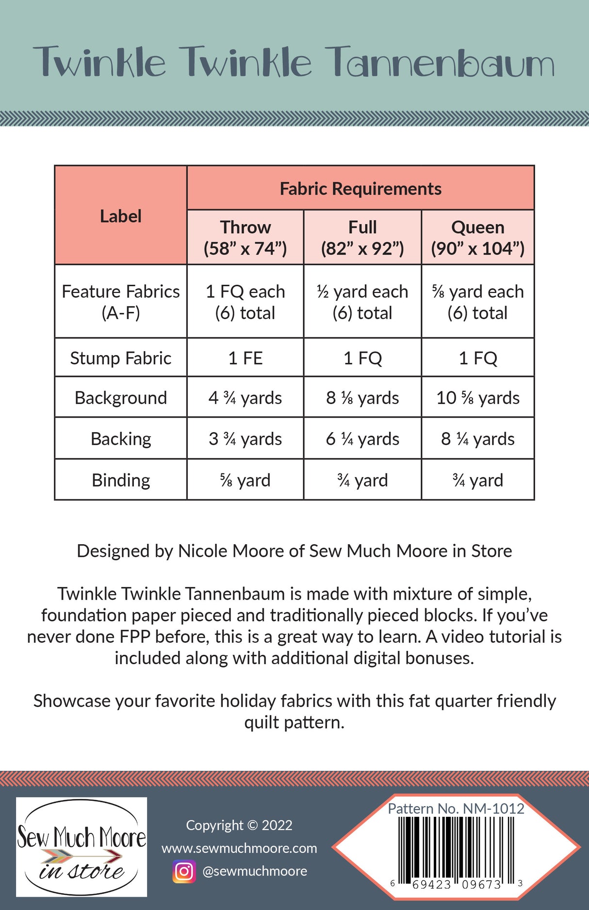 Back of the Twinkle Twinkle Tannenbaum Quilt Pattern by Sew Much Moore