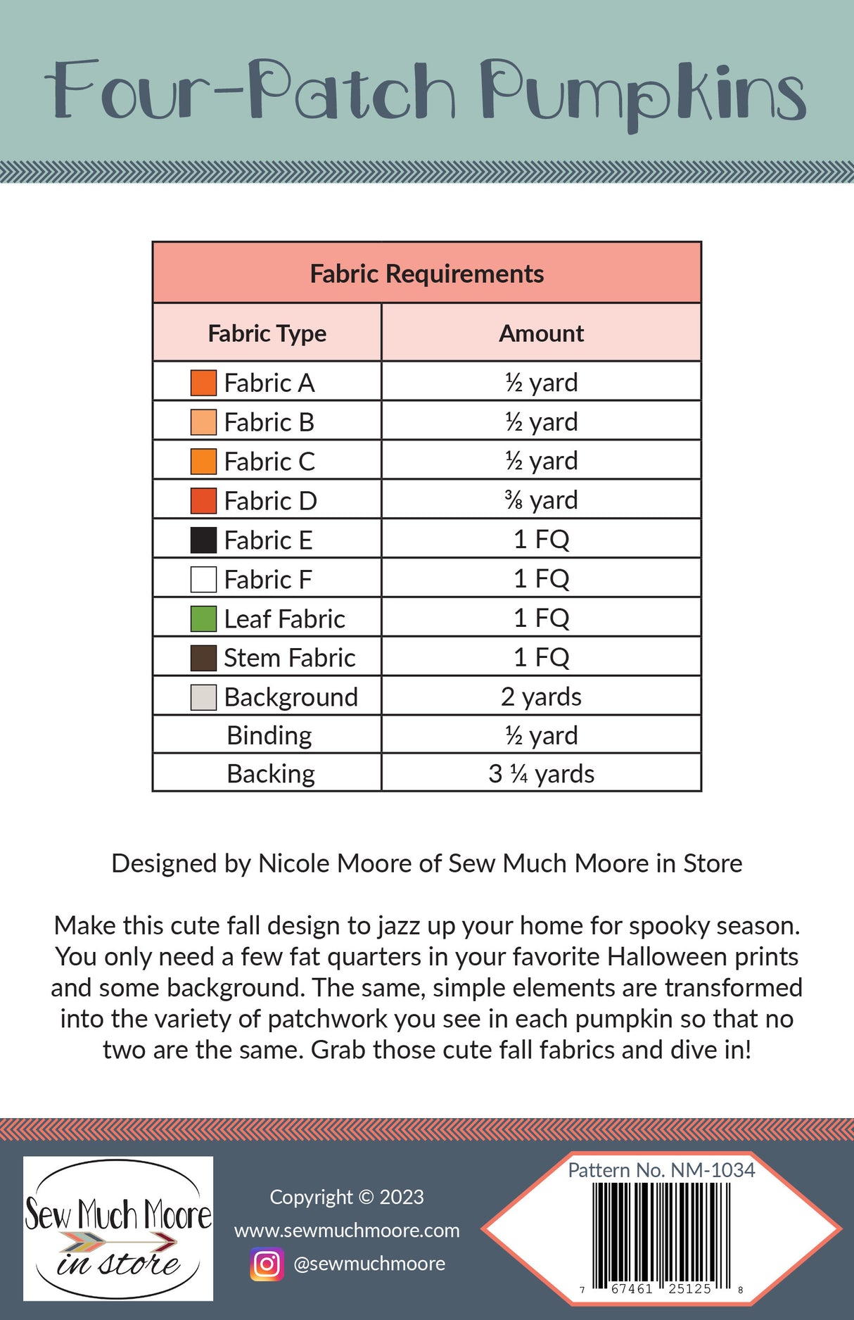 Back of the Four Patch Pumpkins Quilt Pattern by Sew Much Moore