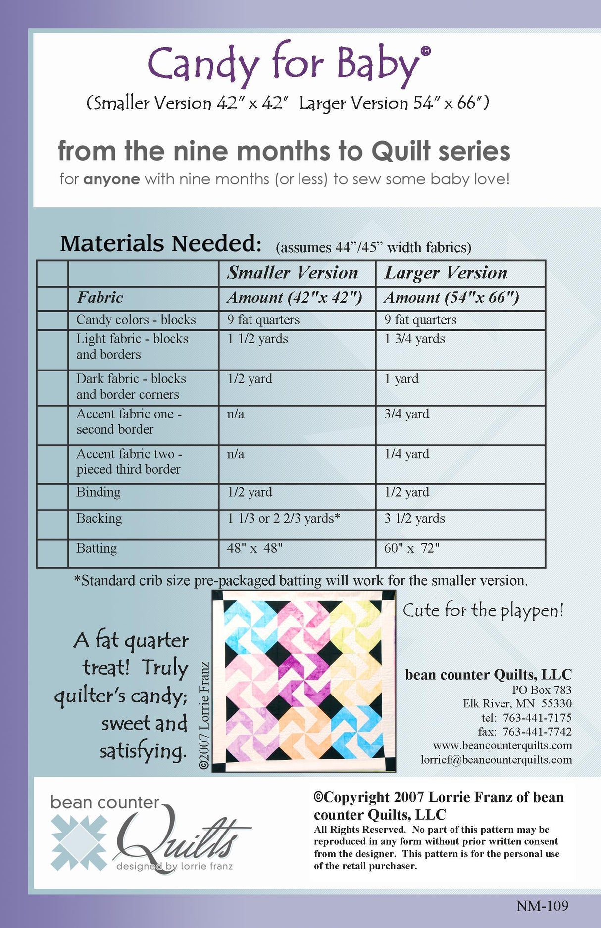 Back of the Candy For Baby Quilt Pattern by Bean Counter Quilts