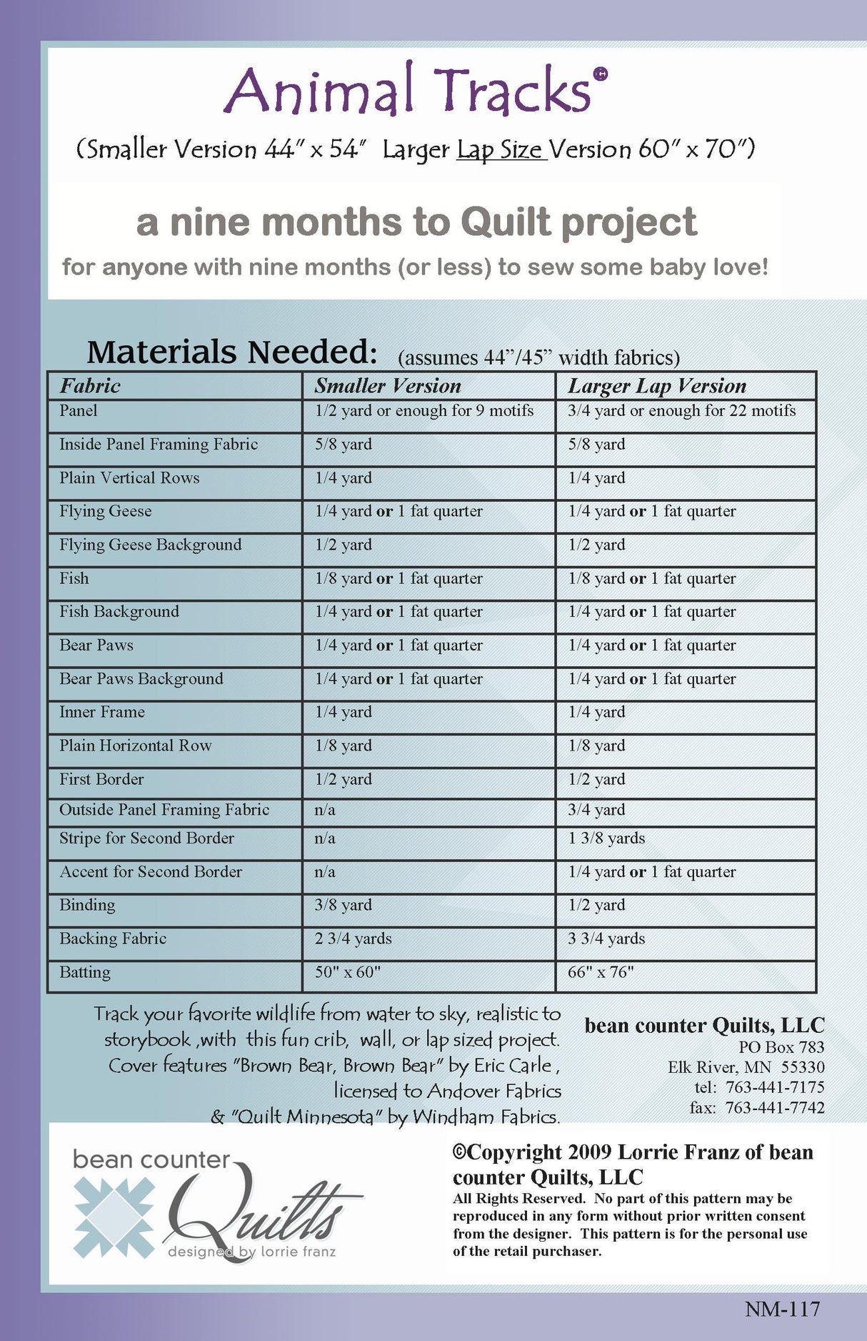 Back of the Animal Tracks Quilt Pattern by Bean Counter Quilts