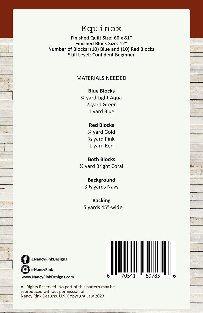 Back of the Equinox Quilt Pattern by Nancy Rink Designs