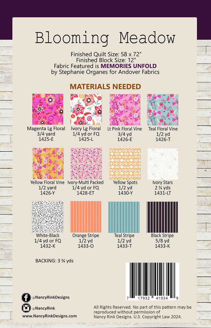 Back of the Blooming Meadow Quilt Pattern by Nancy Rink Designs