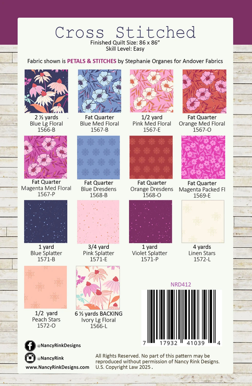 Back of the Cross Stitched Quilt Pattern by Nancy Rink Designs