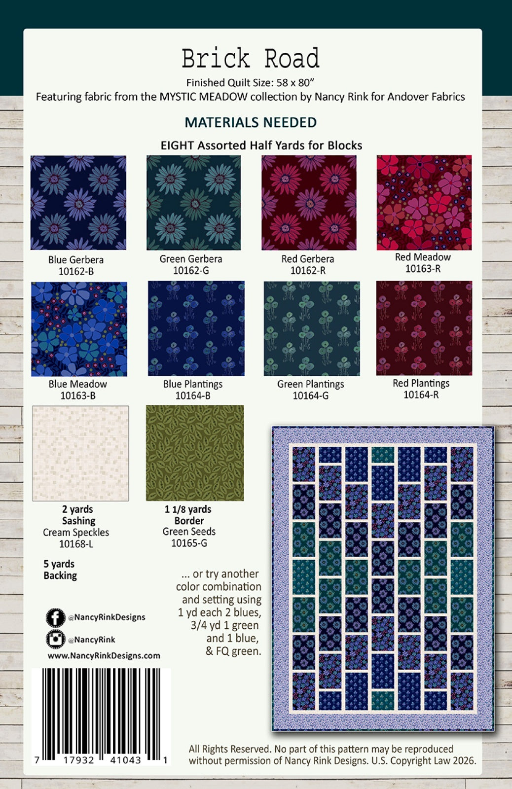Back of the Brick Road Quilt Pattern by Nancy Rink Designs