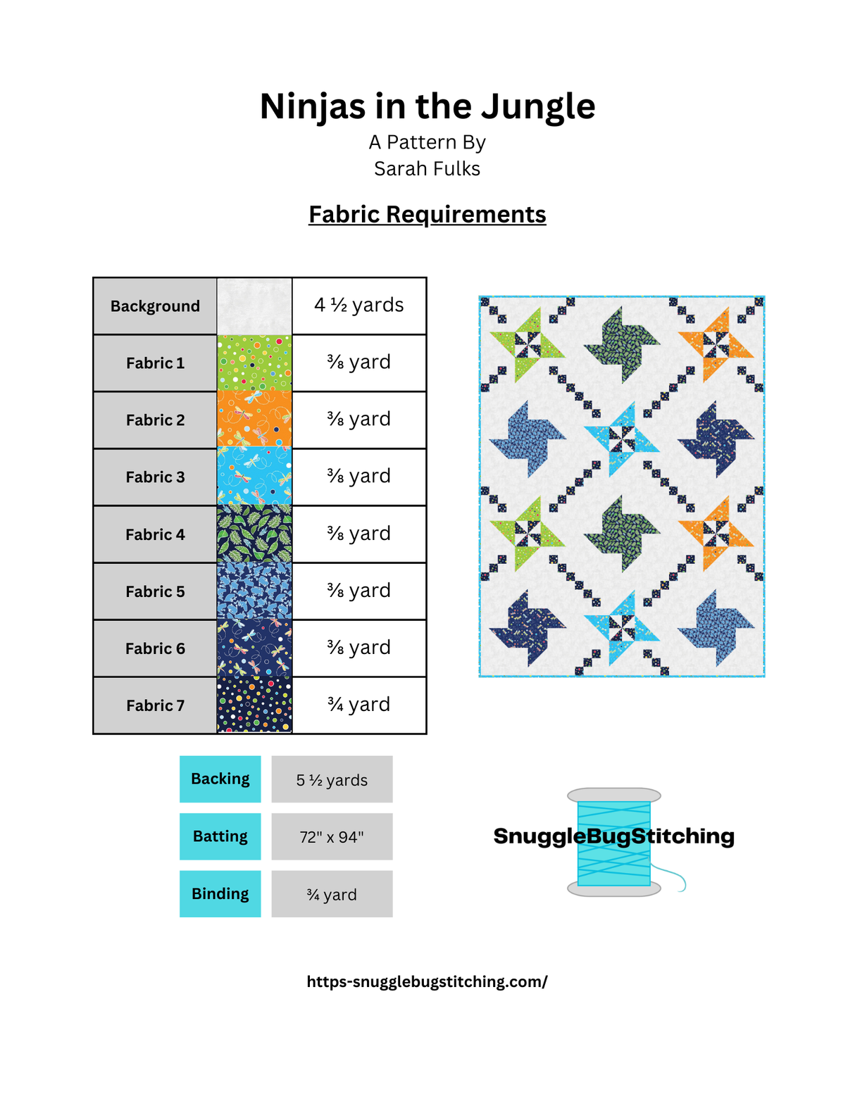 Back of the Ninjas in the Jungle Downloadable Pattern by Snuggle Bug Stitching