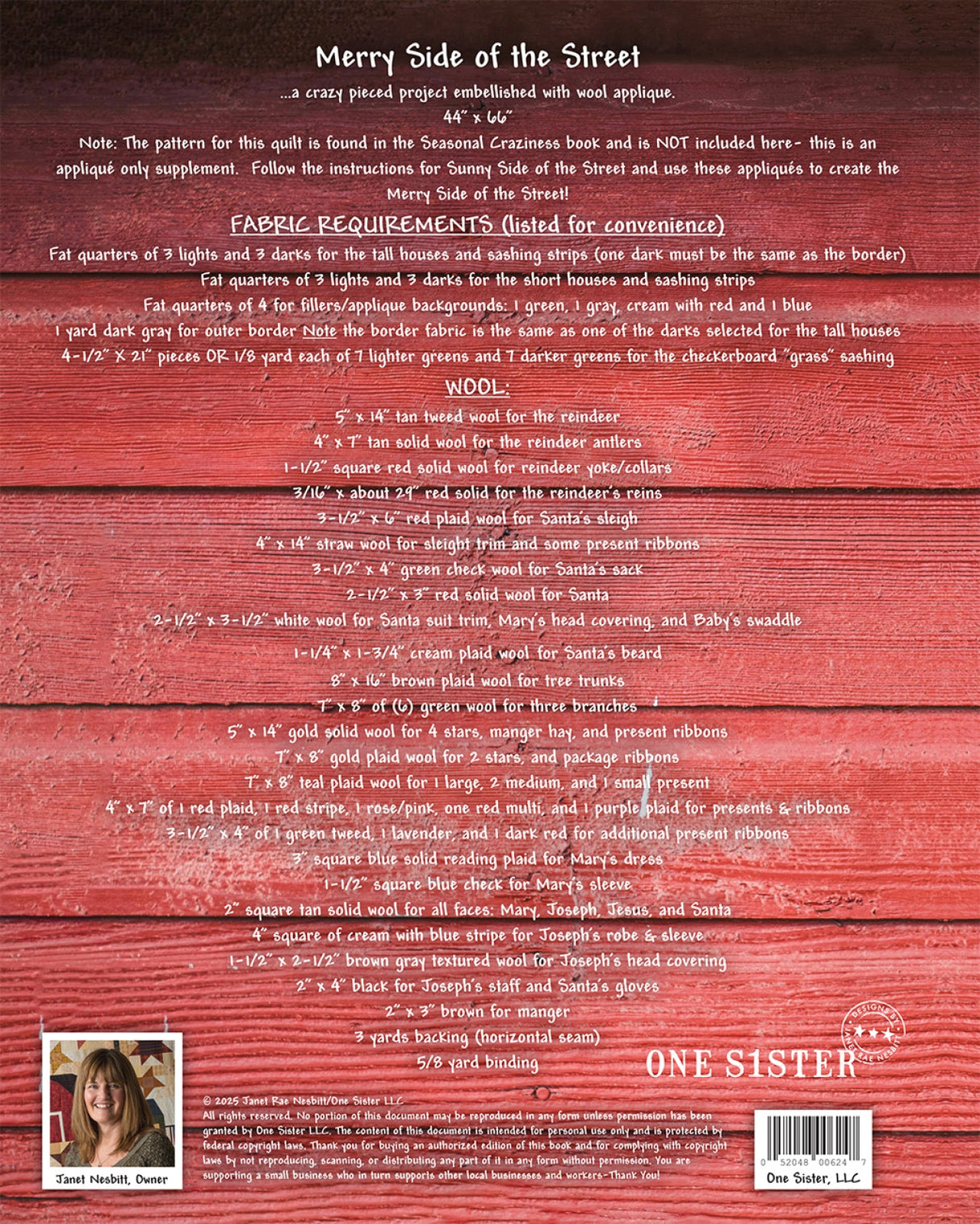 Back of the Merry Side of the Street Quilt Pattern by One Sister