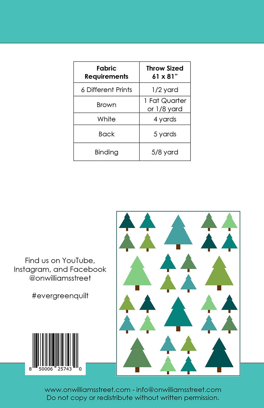 Back of the Evergreen Quilt Pattern by On Williams Street