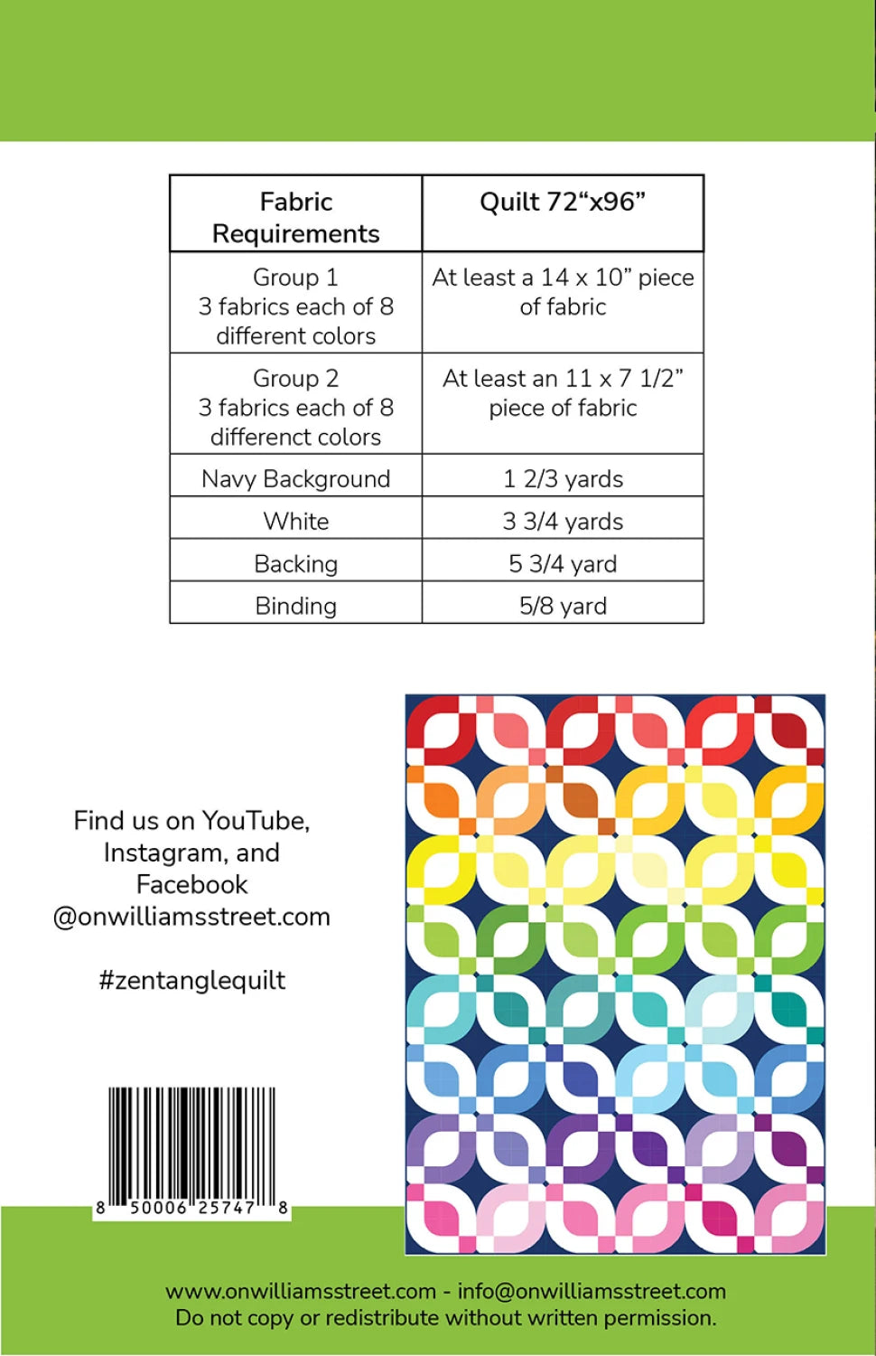 Back of the Zentangle Quilt Pattern by On Williams Street