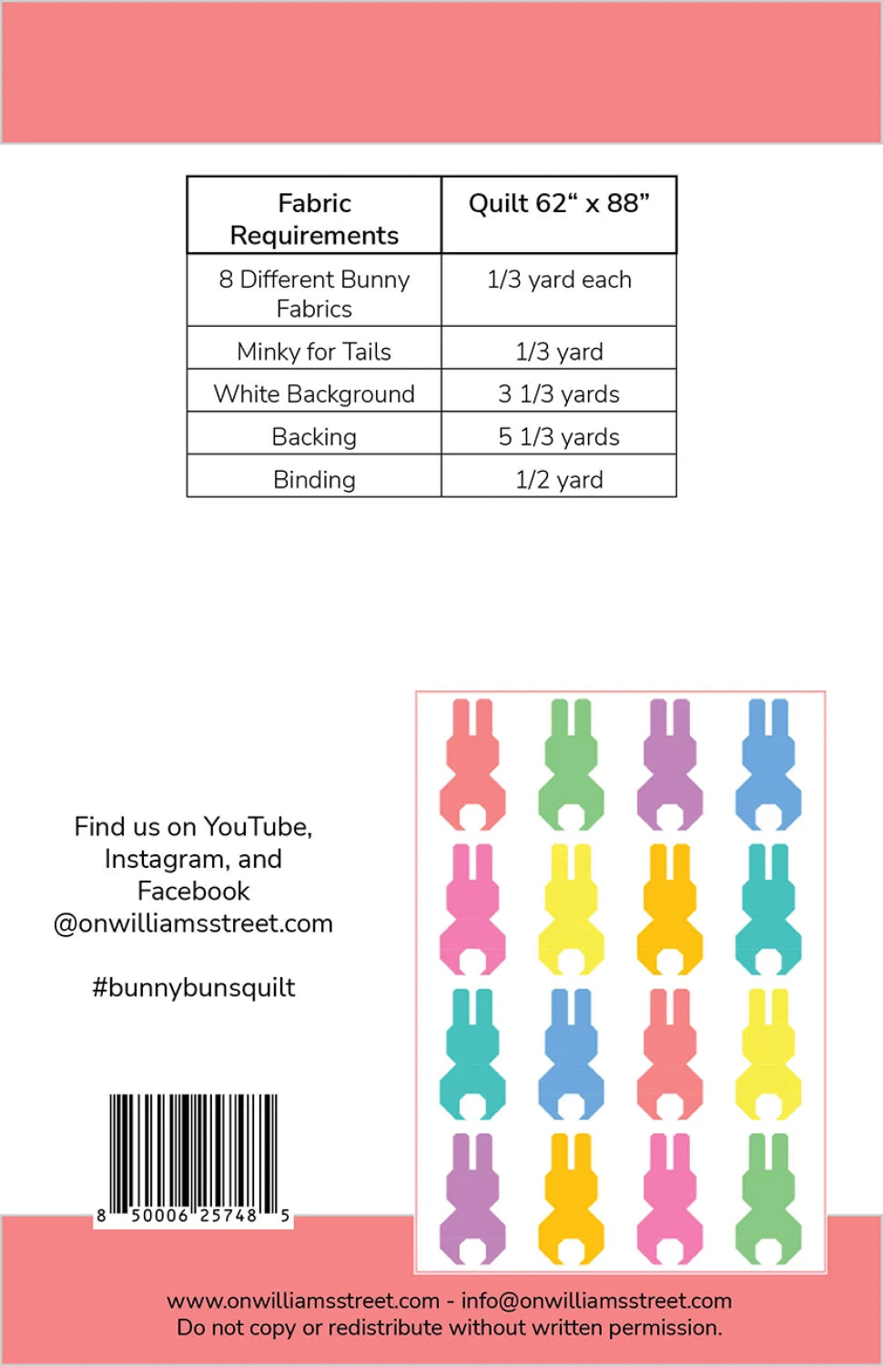 Back of the Bunny Buns Quilt Pattern by On Williams Street