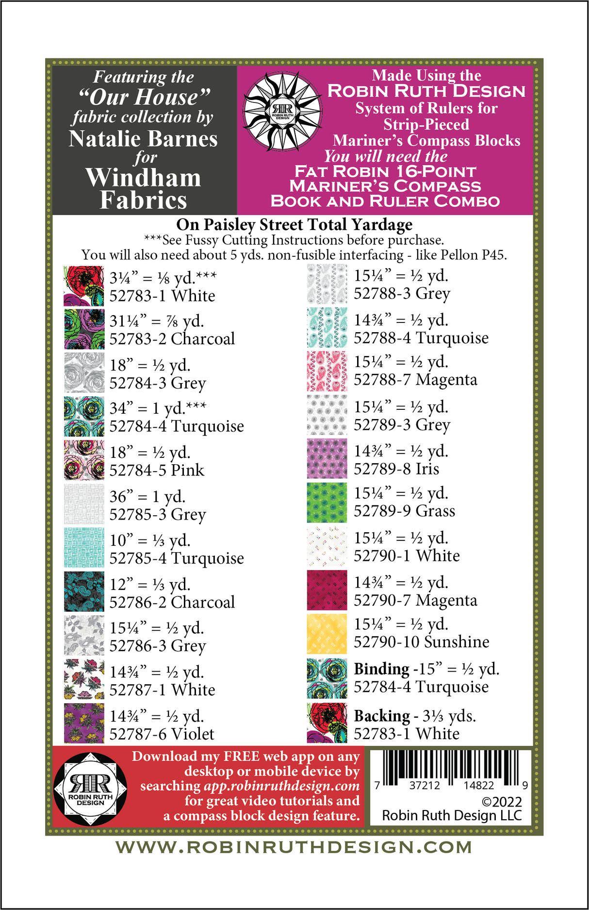 Back of the On Paisley Street Quilt Pattern by Robin Ruth Design