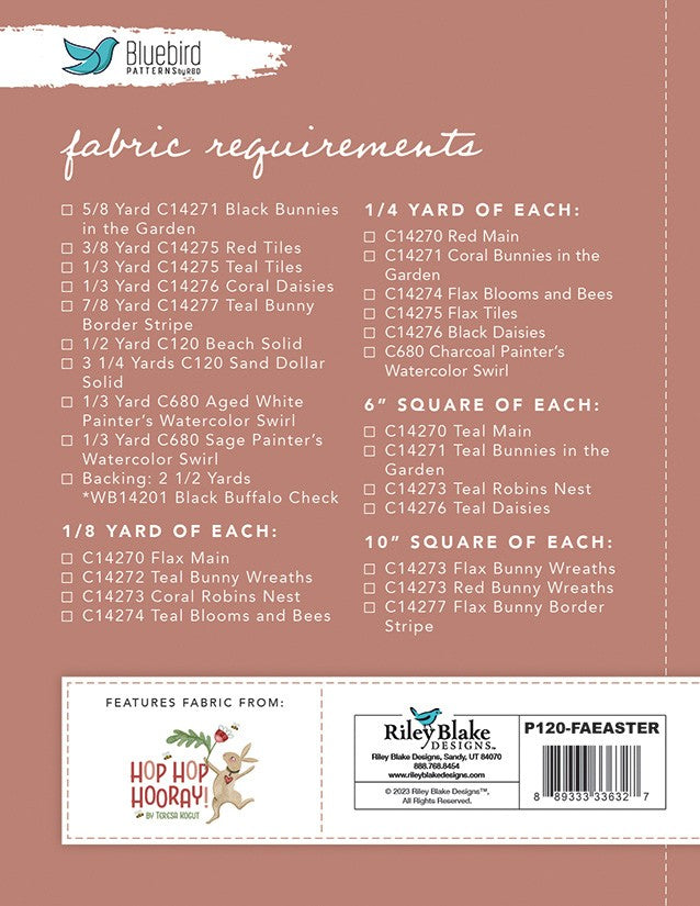 Back of the Bluebird Patterns Folk Art Easter Quilt Pattern by Riley Blake Designs